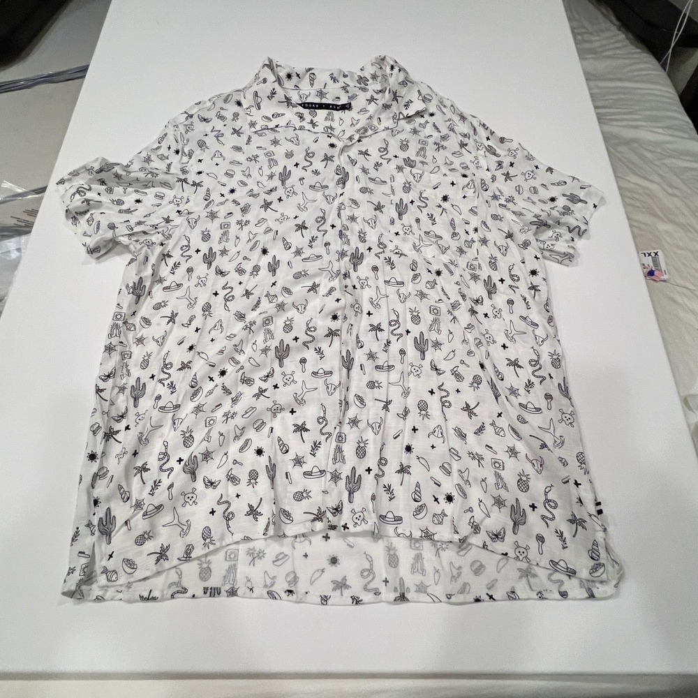 Edgar Ash Shirt Men XL Western Tattoo Doodle Print Cactus Cowboy Button Up